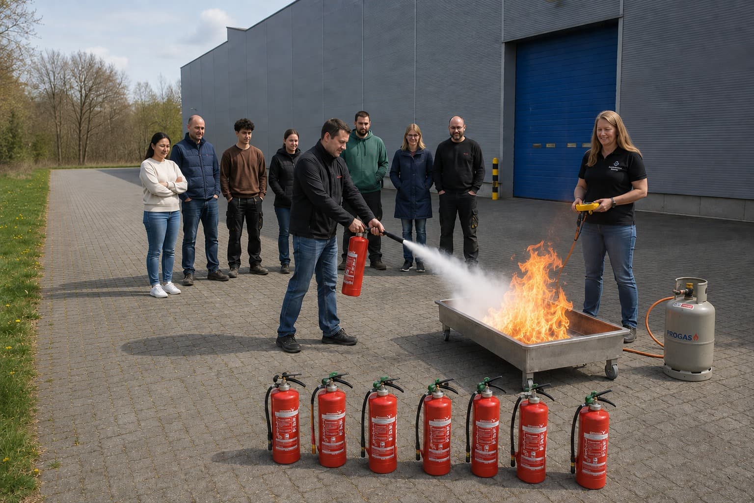 Brandschutzübung mit Feuerlöschern
